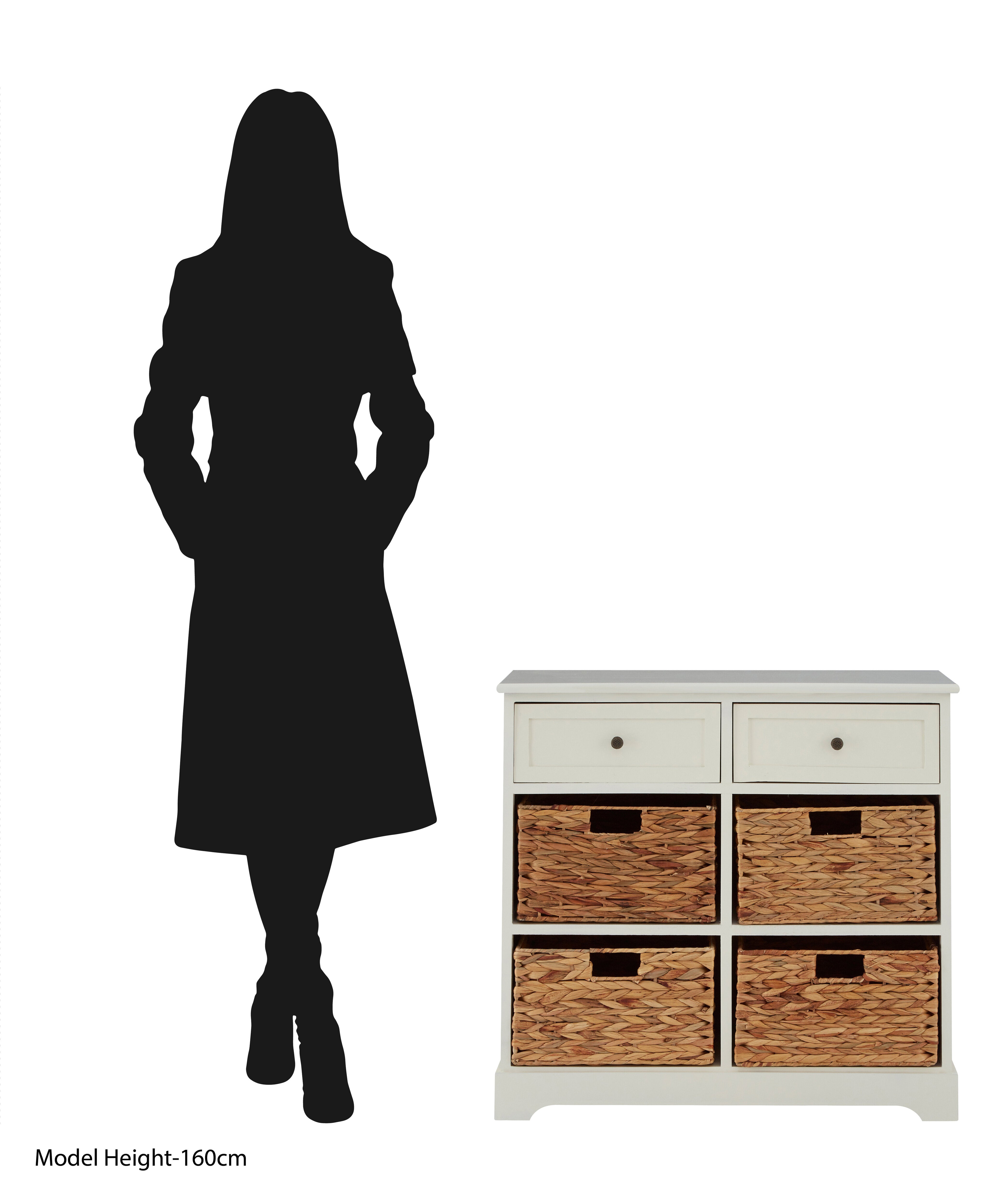 Benka Ivory White Wood Cabinet with Baskets